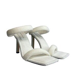 Good American Womens Size 9Heels White Terry GA354T-X NEW Kardashian Gold Accent